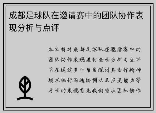 成都足球队在邀请赛中的团队协作表现分析与点评