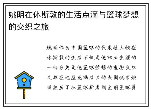 姚明在休斯敦的生活点滴与篮球梦想的交织之旅